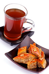 Image showing Tea and Baklava Sweets