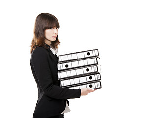 Image showing Tired business woman holding folders