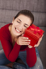 Image showing Woman very happy with the present