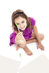 Image showing Girl making drawings