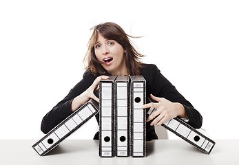 Image showing Stressed woman at the office