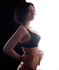 Image showing young woman in black lingerie