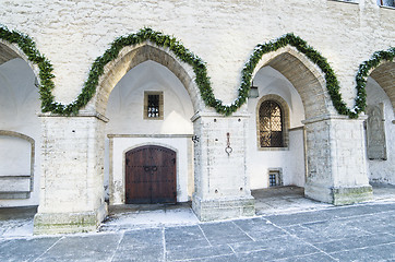 Image showing the facade of the town hall decorated for Christmas in Tallinn 