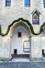 Image showing the facade of the town hall decorated for Christmas in Tallinn 