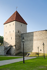 Image showing Park at medieval towers of Tallinn