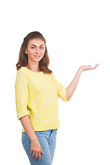 Image showing Woman presenting something