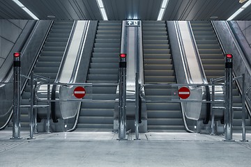 Image showing Moving escalator in the business center