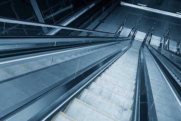 Image showing Moving escalator in the business center