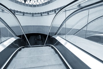 Image showing Moving escalator in the business center