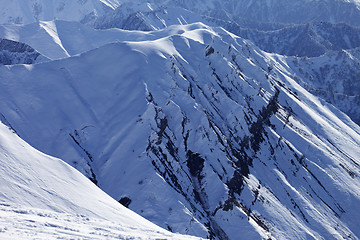 Image showing View from ski slope on snowy rocks