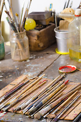 Image showing Paintbrushes in an atelier