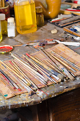 Image showing Paintbrushes in an atelier