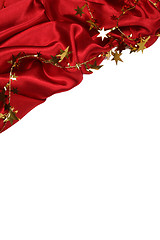 Image showing Smooth Red Silk with golden stars as holiday background 