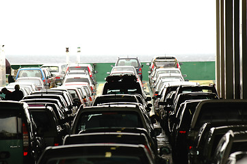 Image showing Cars on a ferry