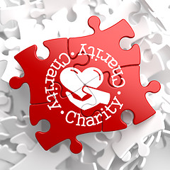 Image showing Charity Concept on Red Puzzle.