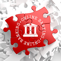 Image showing Online Banking Concept on Red Puzzle.