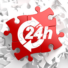 Image showing Service 24h Icon on Red Puzzle.