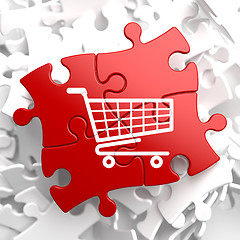 Image showing Shopping Cart Icon on Red Puzzle.