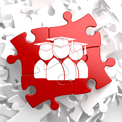 Image showing Group of Graduates Icon on Red Puzzle.