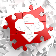 Image showing Cloud with Arrow Icon on Red Puzzle.