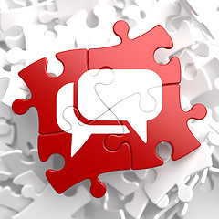 Image showing White Speech Bubble Icon on Red Puzzle.