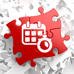 Image showing Calendar with Timer Icon on Red Puzzle.