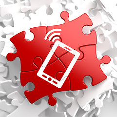 Image showing Smartphone Icon on Red Puzzle.