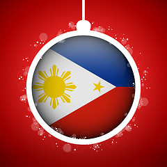 Image showing Merry Christmas Red Ball with Flag Philippines