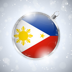 Image showing Merry Christmas Silver Ball with Flag Philippines