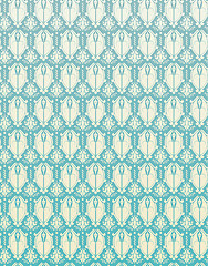 Image showing Seamless Pattern Blue Retro Damask Flower Background