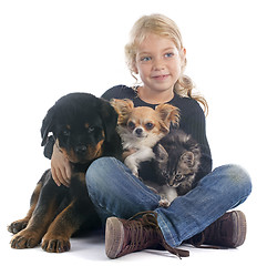 Image showing child and dogs