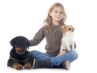 Image showing child and dogs