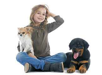 Image showing child and dogs