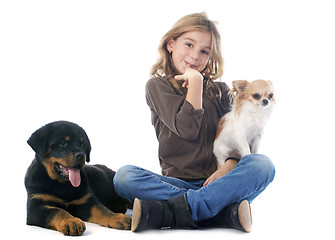 Image showing child and dogs