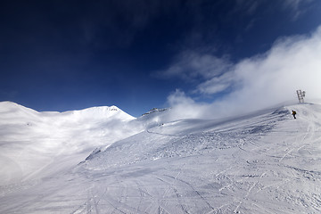 Image showing Skier on start of ski slope