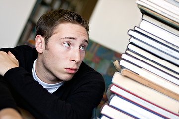 Image showing Worried Student Looking At Books