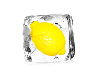 Image showing lemon in ice cube