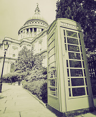 Image showing Vintage sepia London telephone box