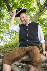 Image showing Sitting traditional Bavarian man