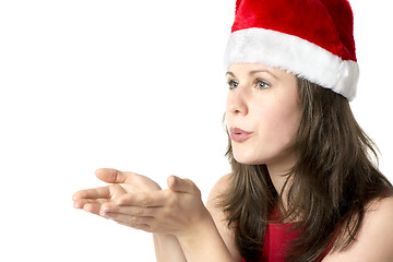 Image showing Santa woman with hands at face