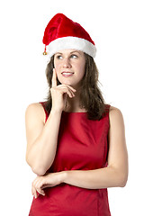 Image showing Santa Woman with finger at cheek
