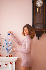 Image showing Hot girl at home in Christmas time