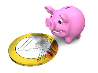 Image showing Piggy bank with Euro coin