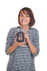 Image showing Lovely teenage girl with retro photo camera