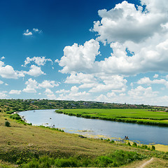 Image showing clouds on blue sky over river