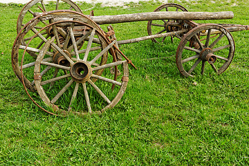 Image showing old wooden wheel spokes,