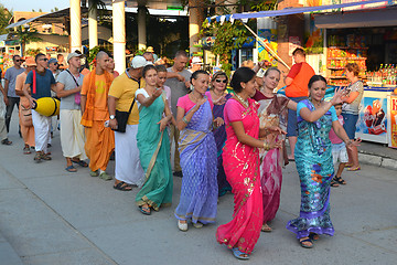 Image showing Krishnaites dance on the street in Anapa