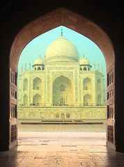 Image showing view on Taj Mahal mausoleum from arch