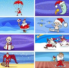 Image showing Cartoon Greeting Cards with Santa Claus