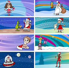 Image showing Cartoon Greeting Cards with Santa Claus